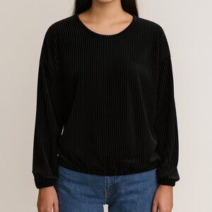 Dantelle Womens Black Velvet Ribbed Long Sleeve Shirt Top Size Small